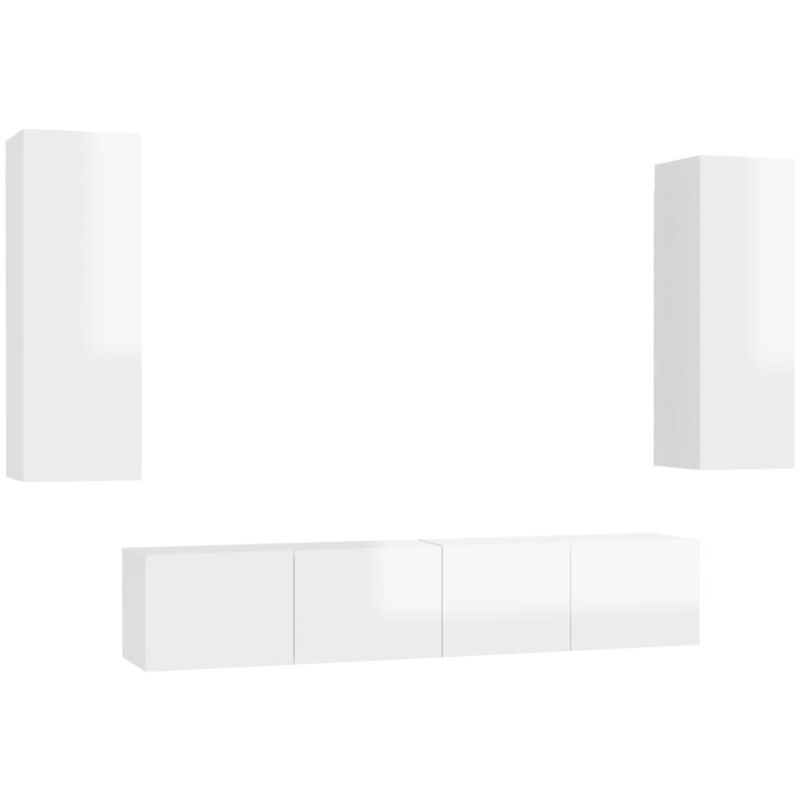 

Juego de mueble para TV de 4 piezas aglomerado blanco brillante - Blanco - Vidaxl