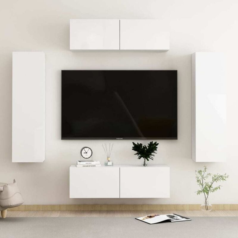 

Juego de mueble para TV de 4 piezas aglomerado blanco brillante - Blanco - Vidaxl