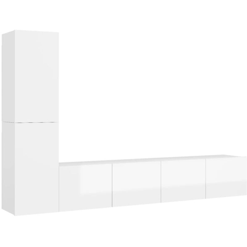 

Juego de mueble para TV de 4 piezas aglomerado blanco brillante - Blanco - Vidaxl