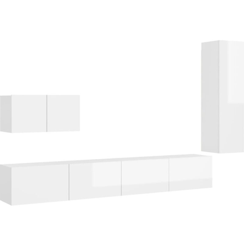 

Juego de mueble para TV de 4 piezas aglomerado blanco brillante - Blanco - Vidaxl