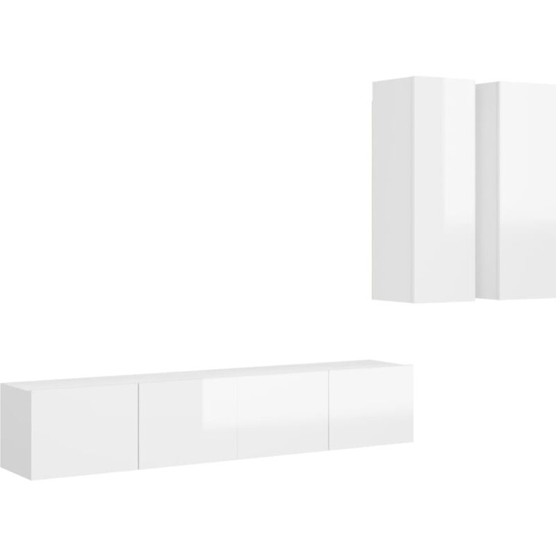 

Juego de mueble para TV de 4 piezas aglomerado blanco brillante - Blanco - Vidaxl