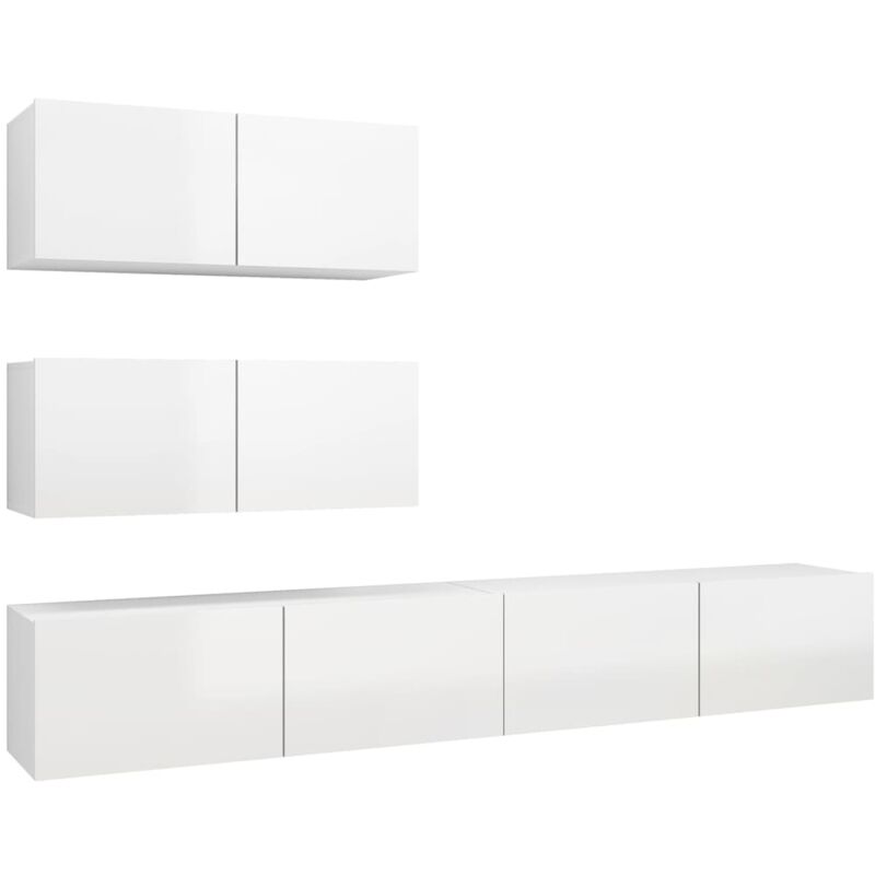 

Juego de mueble para TV de 4 piezas aglomerado blanco brillante - Blanco - Vidaxl