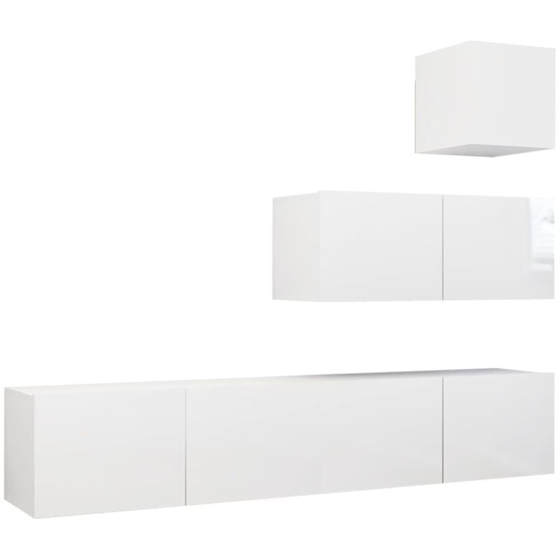 

Juego de mueble para TV de 4 piezas aglomerado blanco brillante - Blanco - Vidaxl