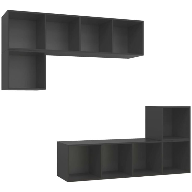 

Juego de mueble para TV de 4 piezas aglomerado gris - Gris - Vidaxl