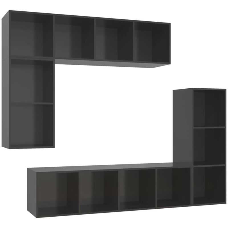 

Juego de mueble para TV de 4 piezas aglomerado gris brillante - Gris - Vidaxl