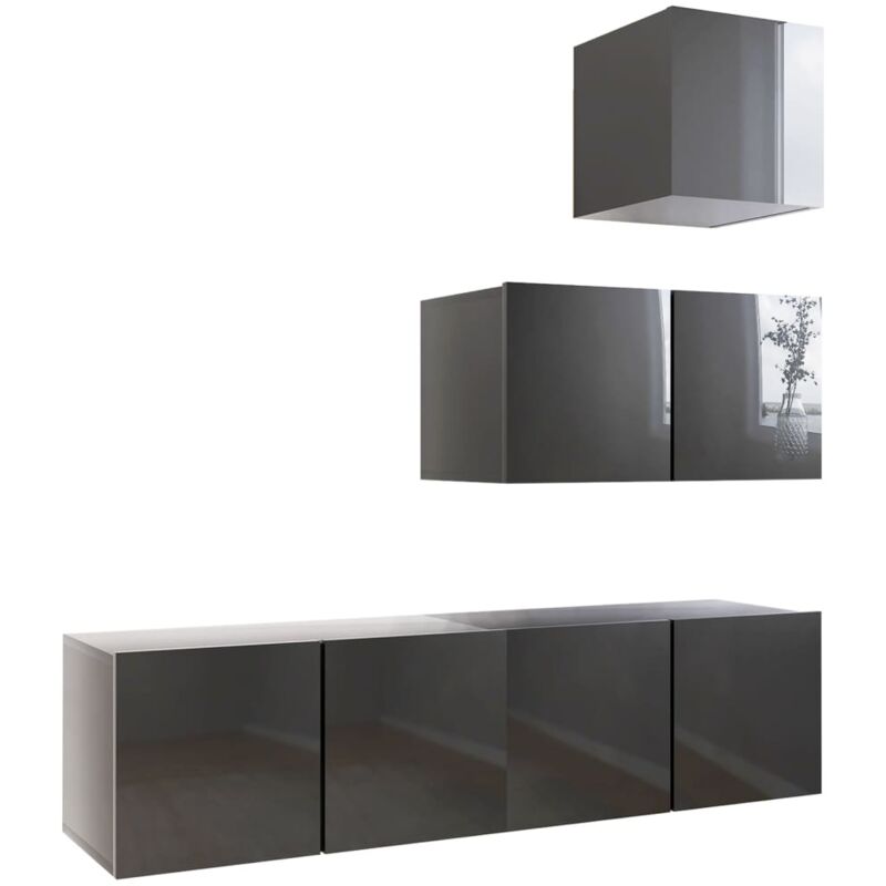 

Juego de mueble para TV de 4 piezas aglomerado gris brillante - Gris - Vidaxl