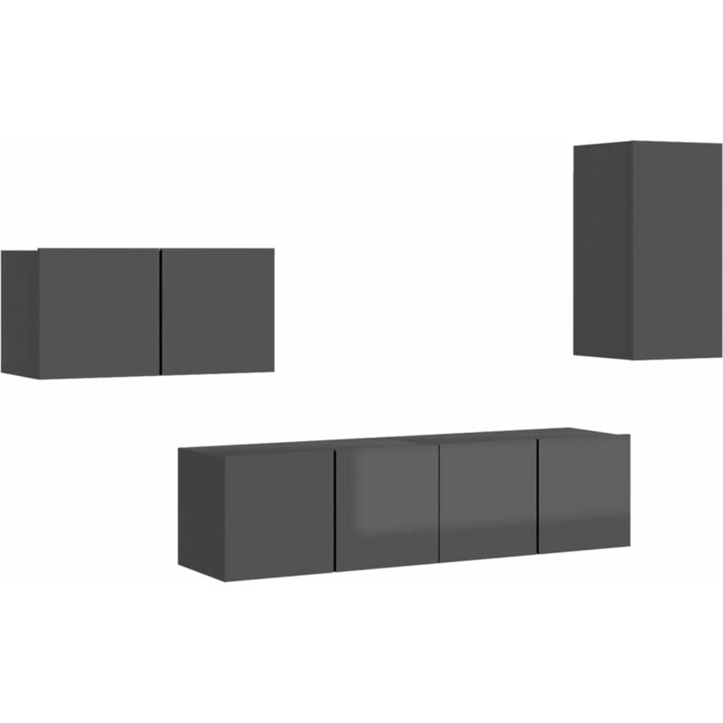 

Juego de mueble para TV de 4 piezas aglomerado gris brillante - Gris - Vidaxl