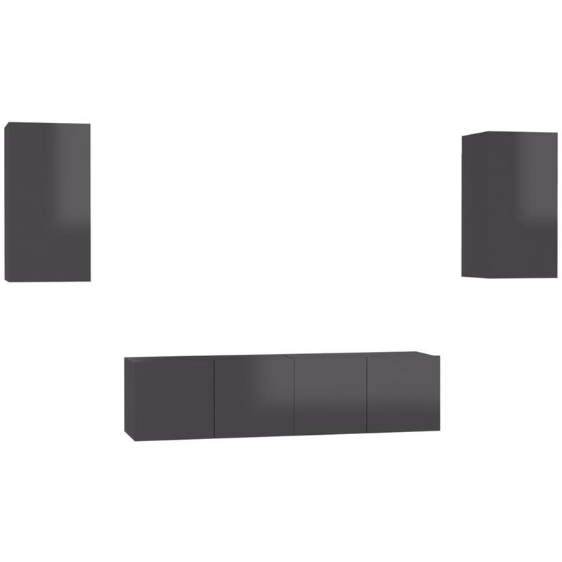 

Juego de mueble para TV de 4 piezas aglomerado gris brillante - Gris - Vidaxl