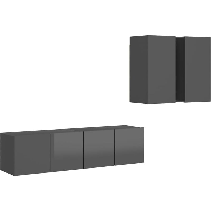 

Juego de mueble para TV de 4 piezas aglomerado gris brillante - Gris - Vidaxl