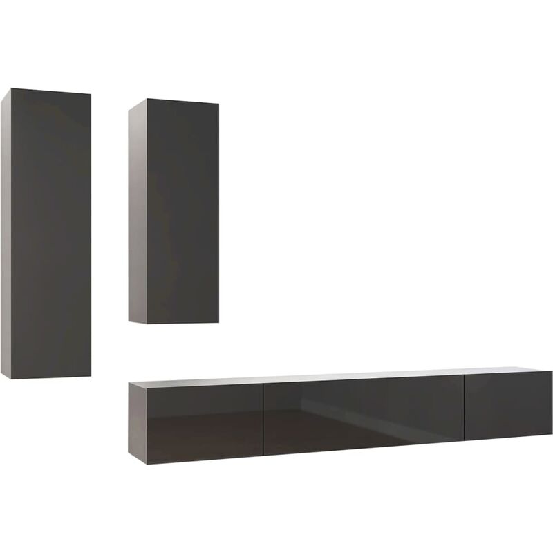 

Juego de mueble para TV de 4 piezas aglomerado gris brillante - Gris - Vidaxl