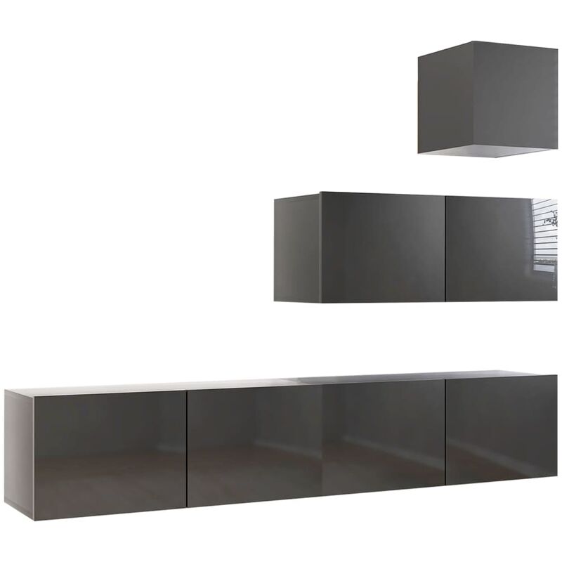 

vidaXL Juego de mueble para TV de 4 piezas aglomerado gris brillante - Gris