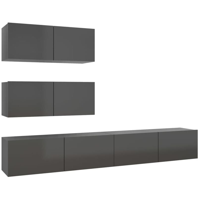 

Juego de mueble para TV de 4 piezas aglomerado gris brillante - Gris - Vidaxl