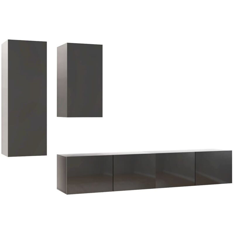 

Juego de mueble para TV de 4 piezas aglomerado gris brillante - Gris - Vidaxl
