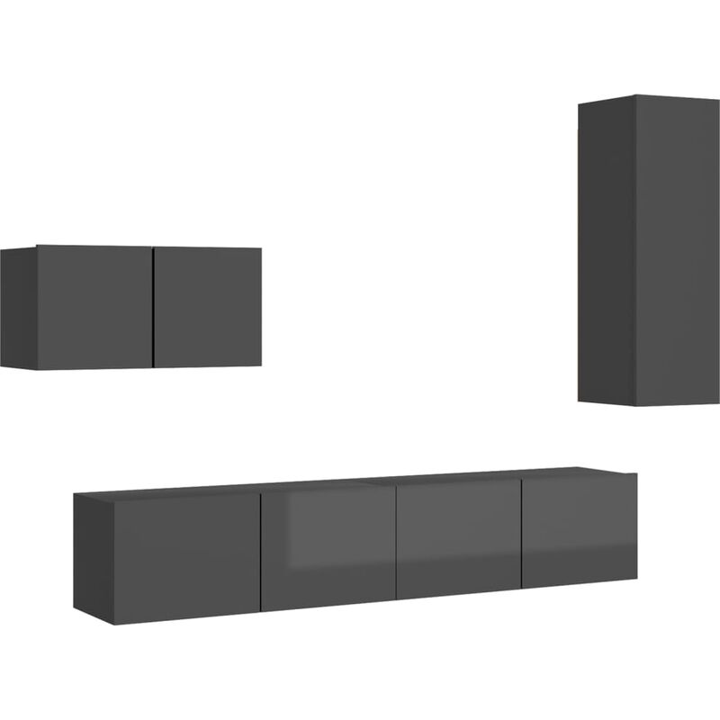 

Juego de mueble para TV de 4 piezas aglomerado gris brillante - Gris - Vidaxl