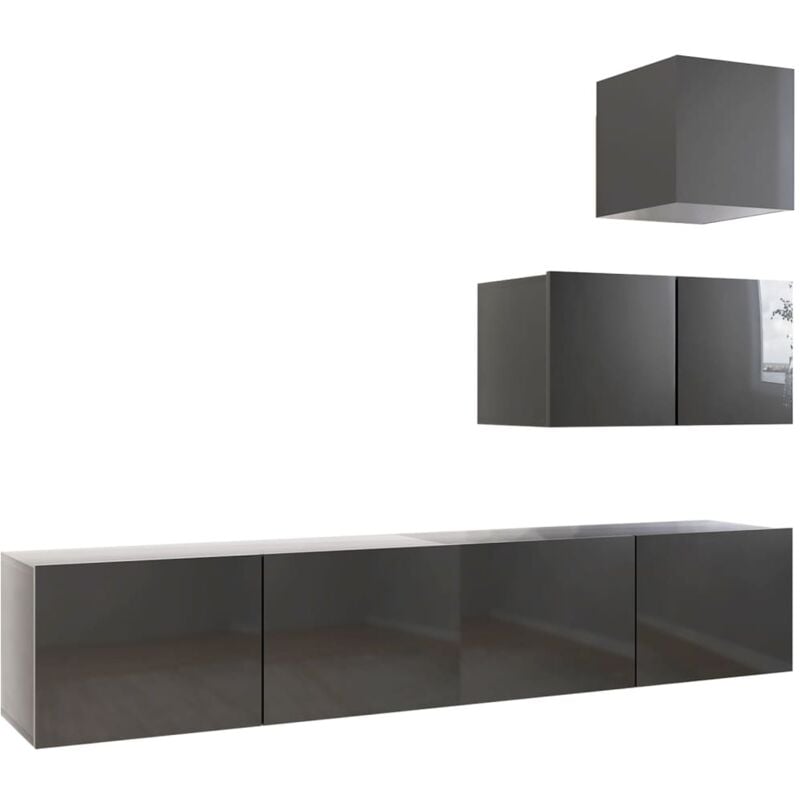 

Juego de mueble para TV de 4 piezas aglomerado gris brillante - Gris - Vidaxl