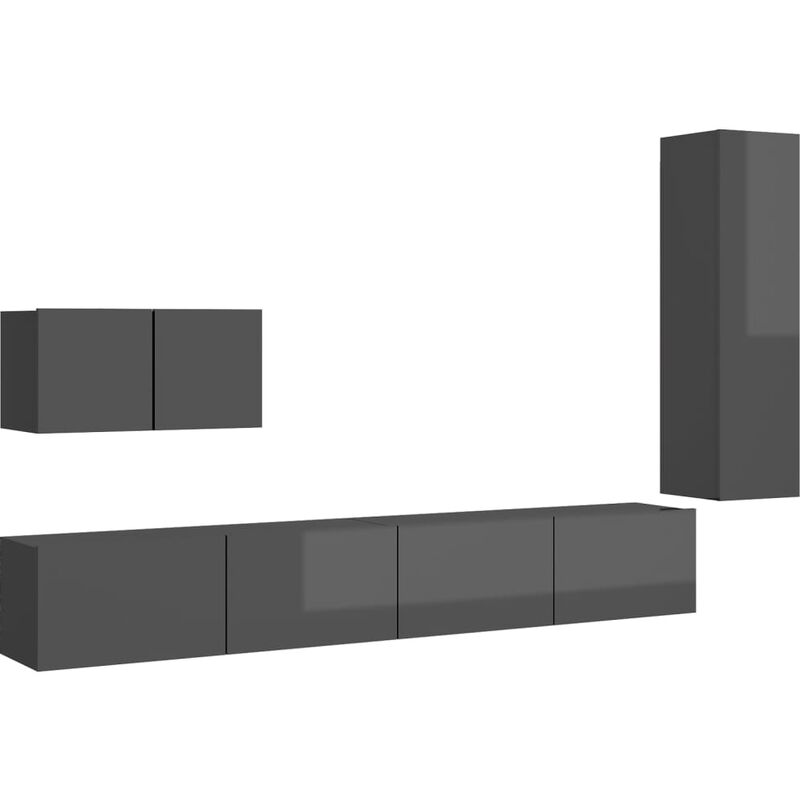 

Juego de mueble para TV de 4 piezas aglomerado gris brillante - Gris - Vidaxl