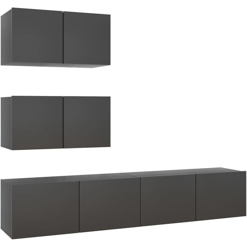 

Juego de mueble para TV de 4 piezas aglomerado gris - Gris - Vidaxl