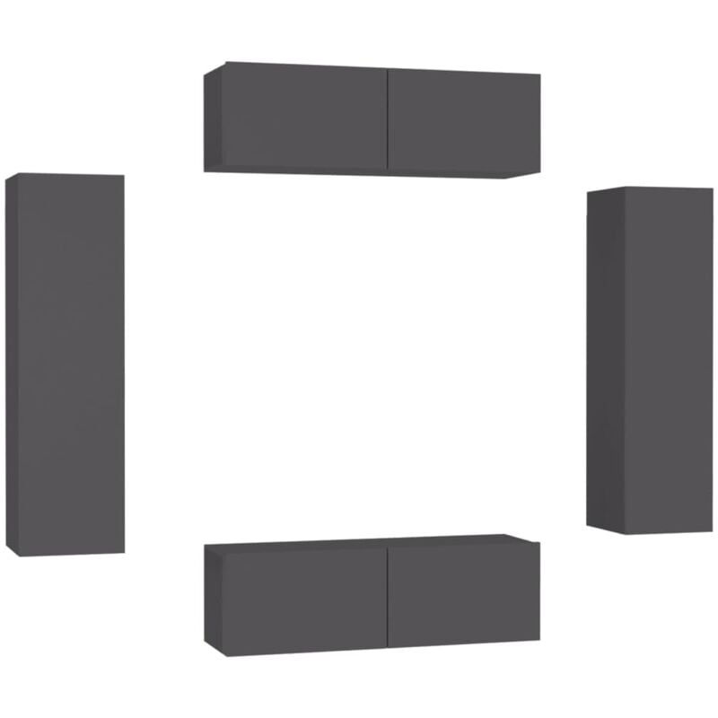 

Juego de mueble para TV de 4 piezas aglomerado gris - Gris - Vidaxl
