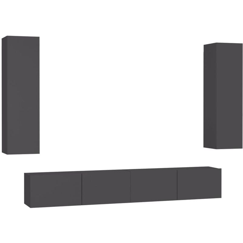 

Juego de mueble para TV de 4 piezas aglomerado gris - Gris - Vidaxl