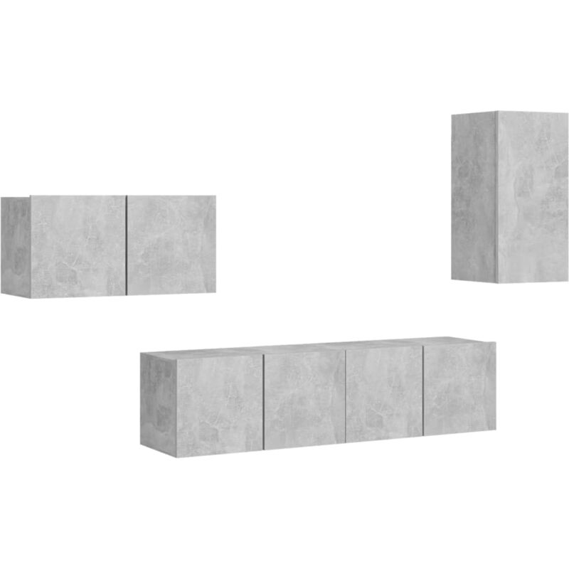 

Vidaxl - Juego de mueble para TV de 4 piezas aglomerado gris hormigón - Gris