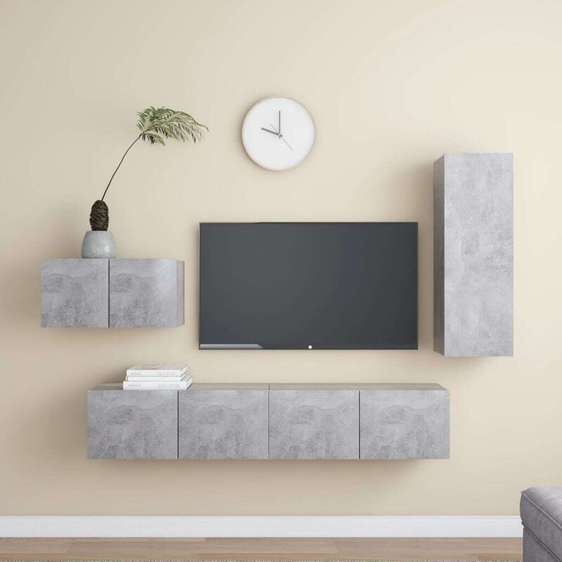 

Juego de mueble para TV de 4 piezas aglomerado gris hormigón - Gris - Vidaxl