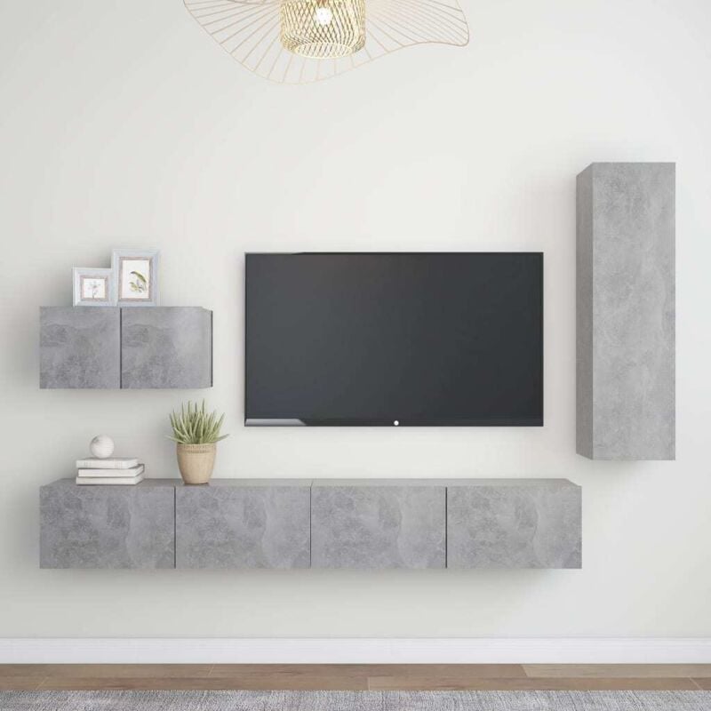

vidaXL Juego de mueble para TV de 4 piezas aglomerado gris hormigón - Gris