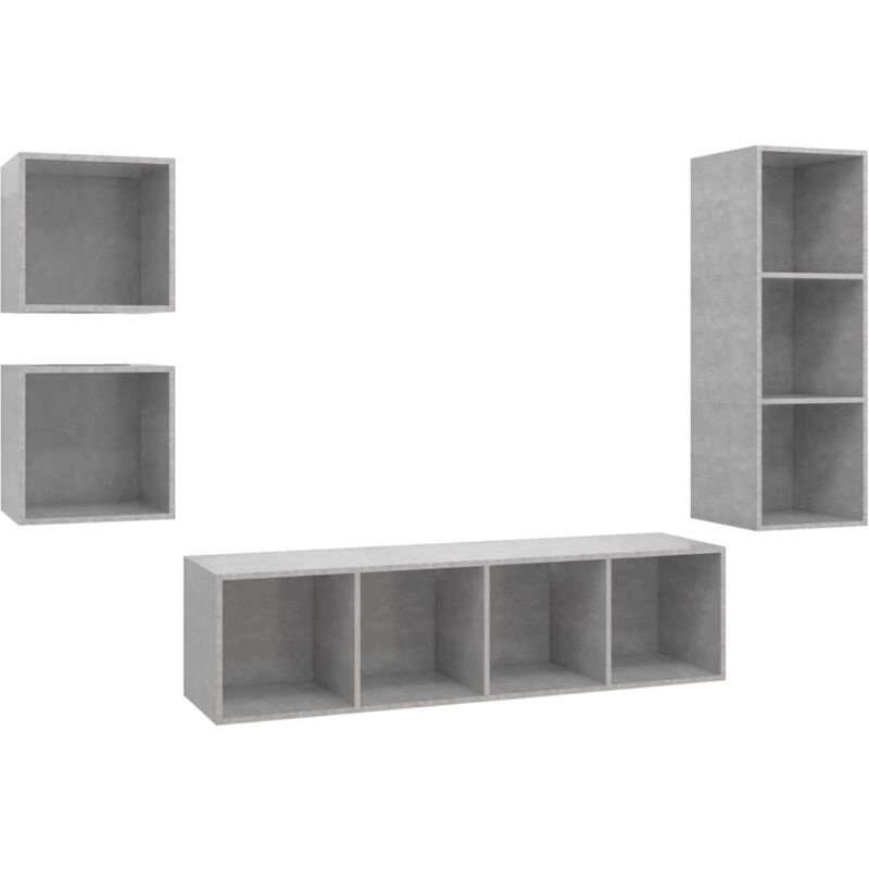 

vidaXL Juego de mueble para TV de 4 piezas aglomerado gris hormigón - Gris