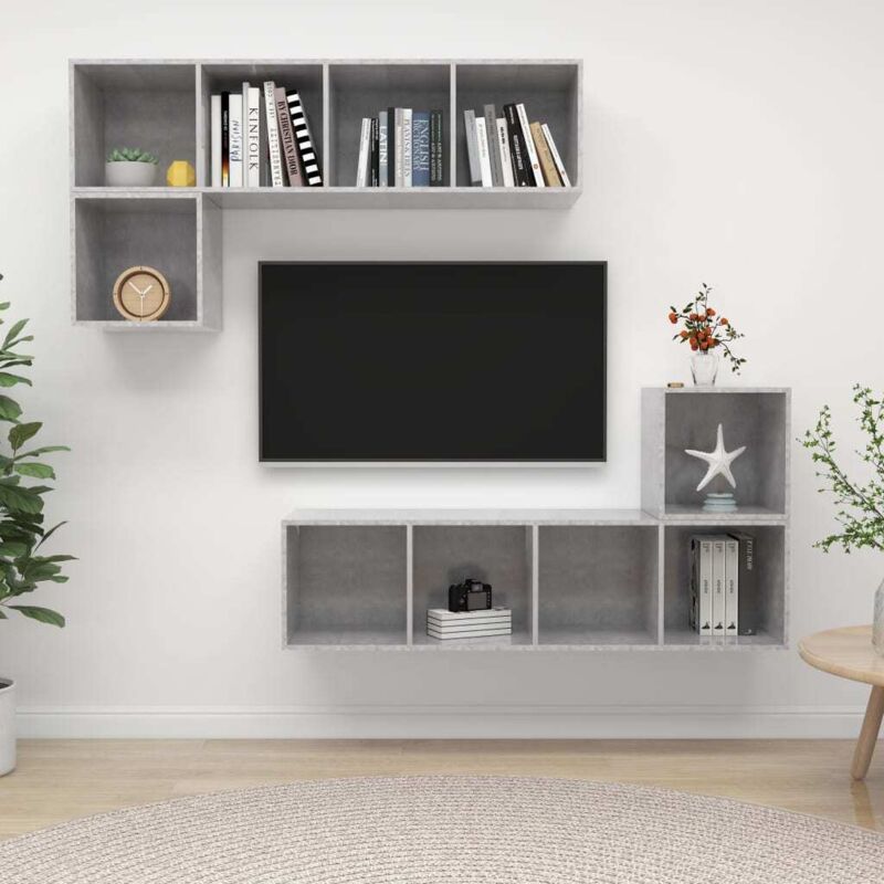 

Vidaxl - Juego de mueble para TV de 4 piezas aglomerado gris hormigón - Gris