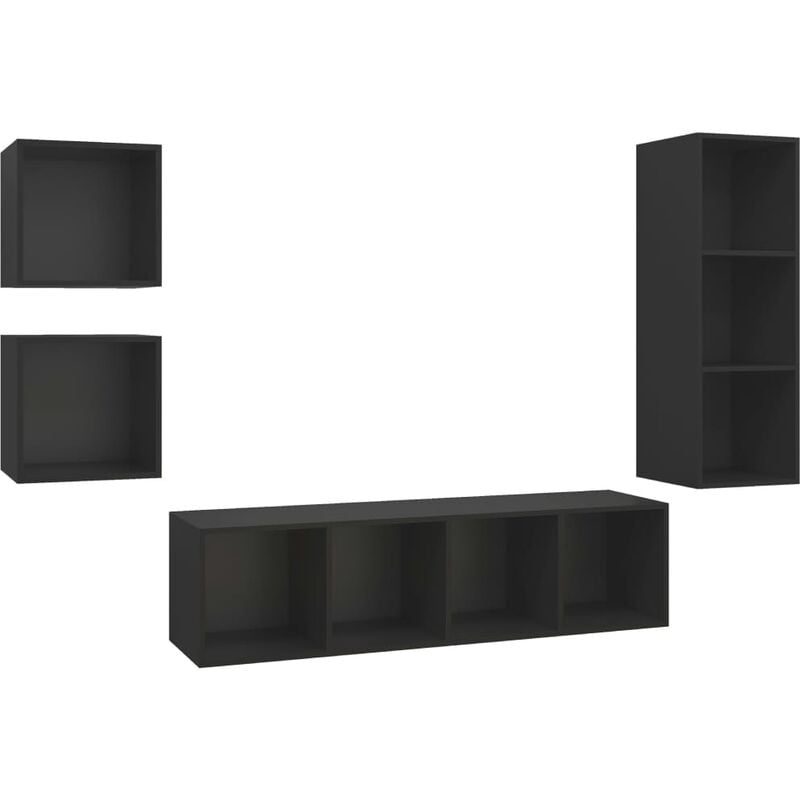 

Juego de mueble para TV de 4 piezas aglomerado negro - Negro - Vidaxl