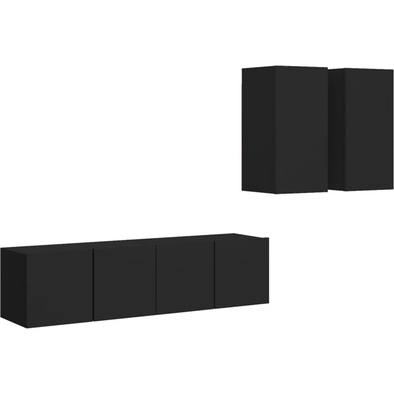 

vidaXL Juego de mueble para TV de 4 piezas aglomerado negro - Negro