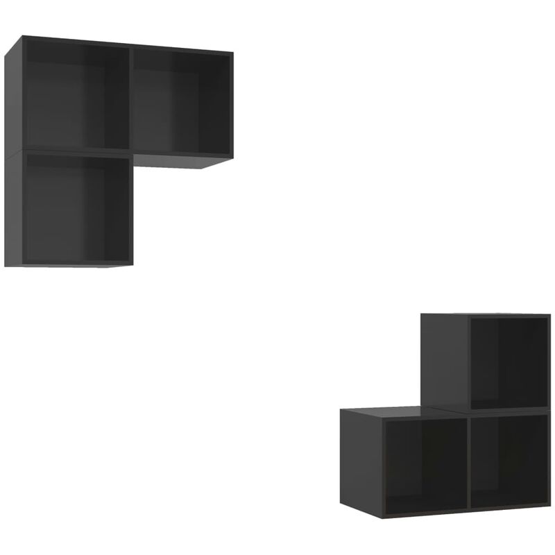 

Juego de mueble para TV de 4 piezas aglomerado negro brillante - Negro - Vidaxl