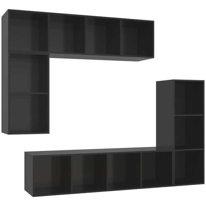 

Juego de mueble para TV de 4 piezas aglomerado negro brillante - Negro - Vidaxl