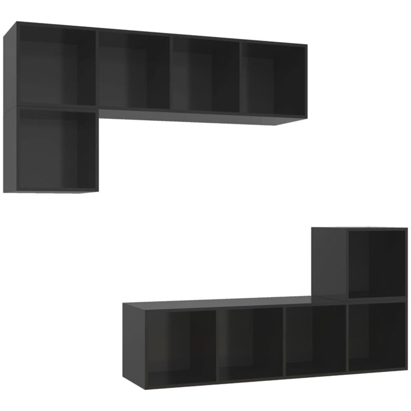 

Juego de mueble para TV de 4 piezas aglomerado negro brillante - Negro - Vidaxl