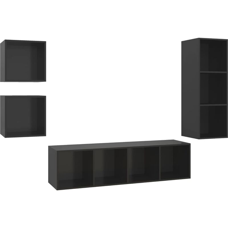 

Juego de mueble para TV de 4 piezas aglomerado negro brillante - Negro - Vidaxl