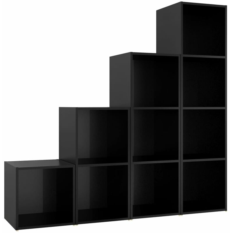 

Juego de mueble para TV de 4 piezas aglomerado negro brillante - Negro - Vidaxl
