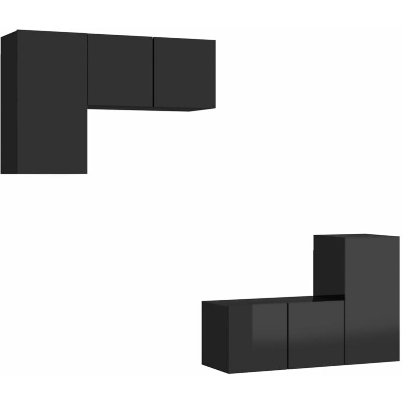 

Vidaxl - Juego de mueble para TV de 4 piezas aglomerado negro brillante - Negro