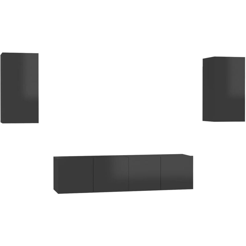 

Vidaxl - Juego de mueble para TV de 4 piezas aglomerado negro brillante - Negro