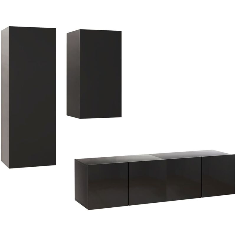 

Vidaxl - Juego de mueble para TV de 4 piezas aglomerado negro brillante - Negro