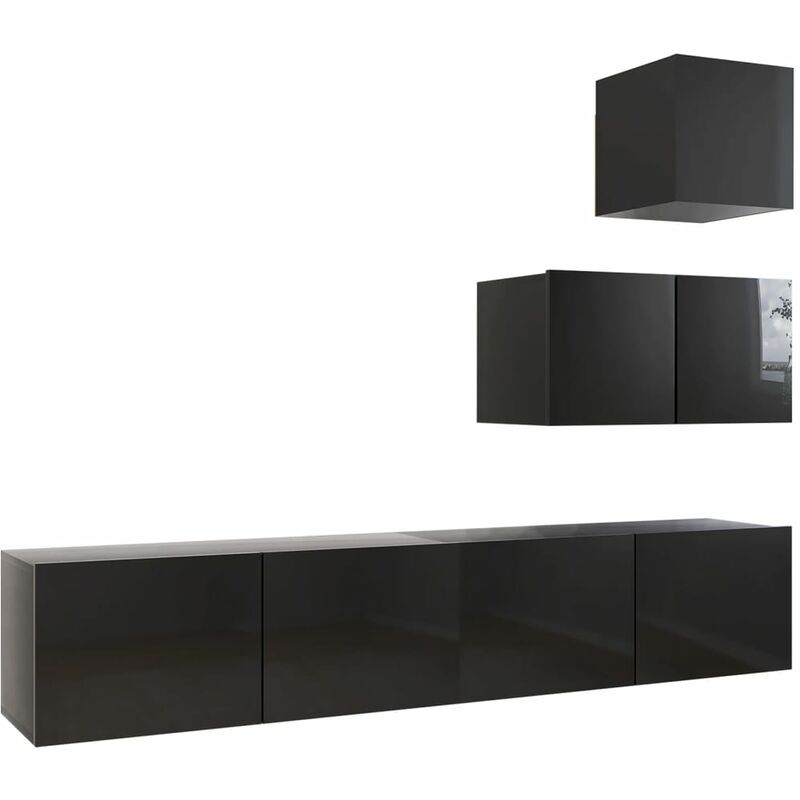 

Juego de mueble para TV de 4 piezas aglomerado negro brillante - Negro - Vidaxl