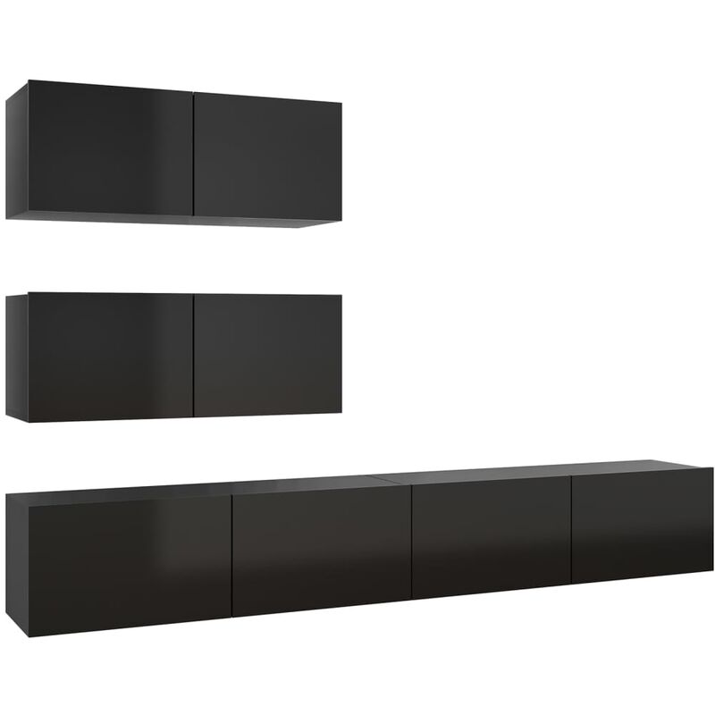 

Juego de mueble para TV de 4 piezas aglomerado negro brillante - Negro - Vidaxl