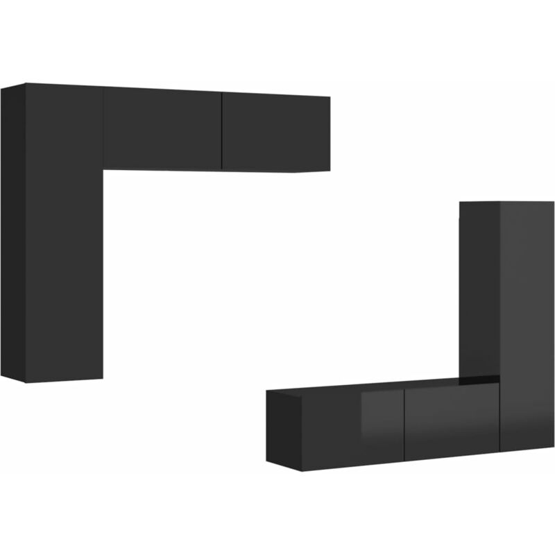 

Juego de mueble para TV de 4 piezas aglomerado negro brillante - Negro - Vidaxl