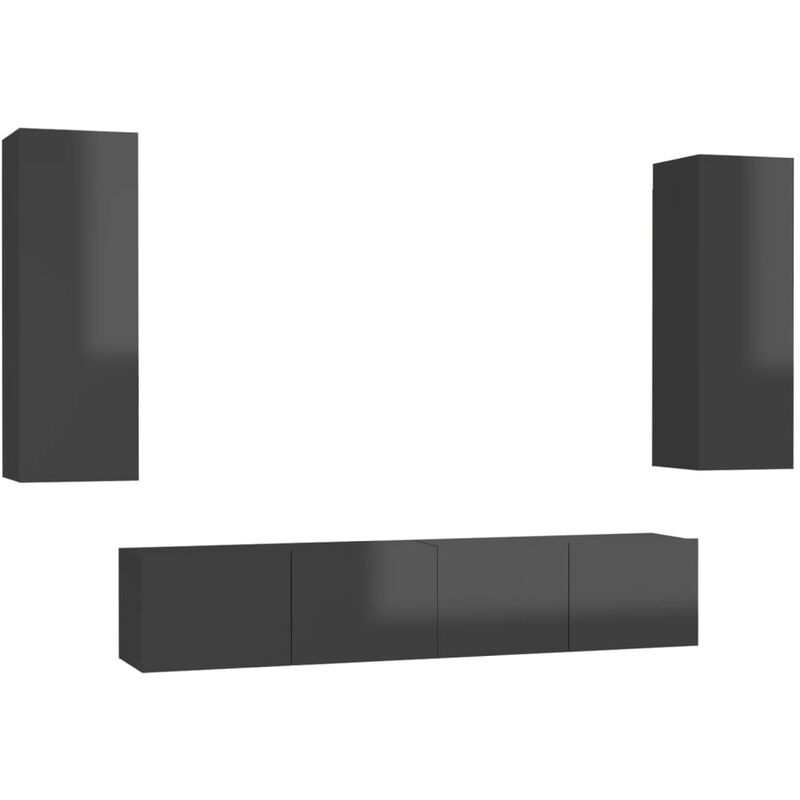 

Juego de mueble para TV de 4 piezas aglomerado negro brillante - Negro - Vidaxl