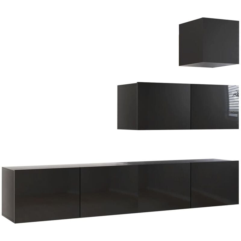 

Juego de mueble para TV de 4 piezas aglomerado negro brillante - Negro - Vidaxl
