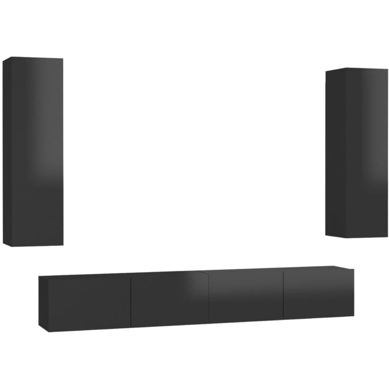 

Juego de mueble para TV de 4 piezas aglomerado negro brillante - Negro - Vidaxl