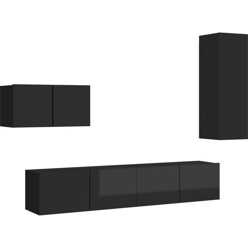 

Juego de mueble para TV de 4 piezas aglomerado negro brillante - Negro - Vidaxl