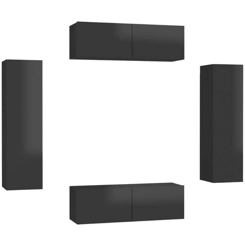 

Juego de mueble para TV de 4 piezas aglomerado negro brillante - Negro - Vidaxl