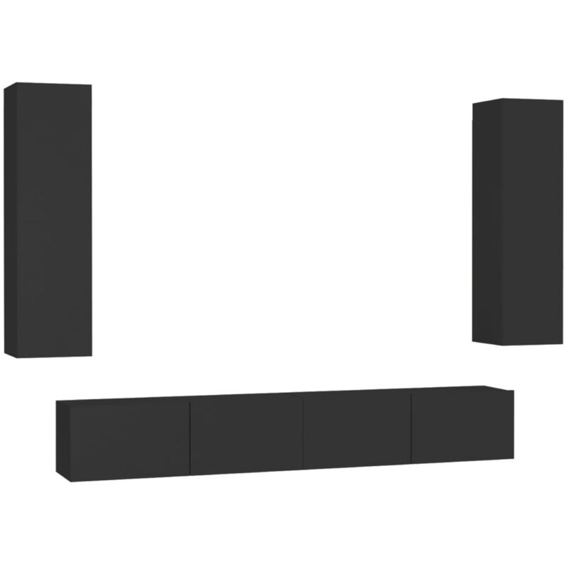 

Juego de mueble para TV de 4 piezas aglomerado negro - Negro - Vidaxl