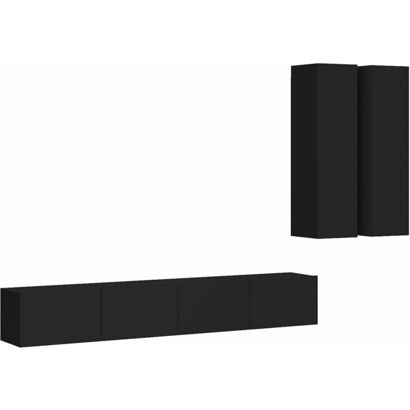 

Juego de mueble para TV de 4 piezas aglomerado negro - Negro - Vidaxl