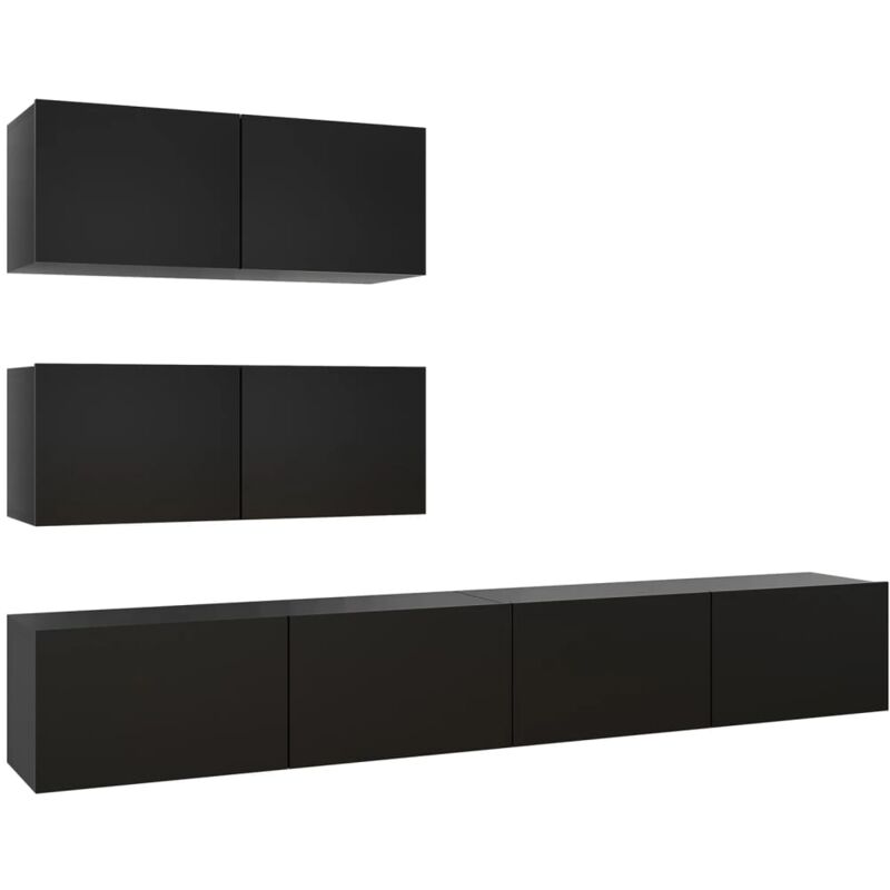 

Juego de mueble para TV de 4 piezas aglomerado negro - Negro - Vidaxl