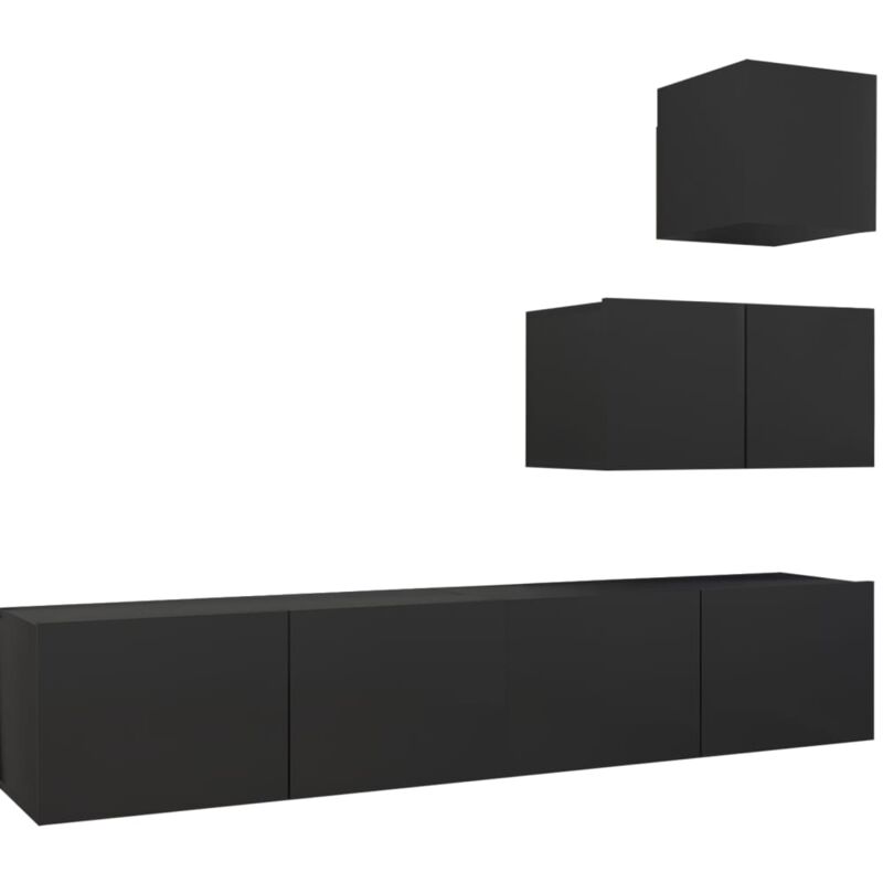 

Juego de mueble para TV de 4 piezas aglomerado negro - Negro - Vidaxl